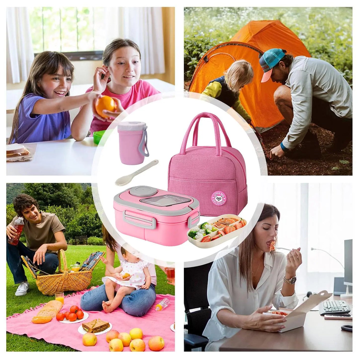 2 Layer Lunch Box Set, 1 Set Including 1 Count Lunch Case, Spoon, Soup Cup & Insulated Bag, Portable Bento Box for School Office Outdoor Picnic, Meal Prep Containers, Insulated Lunch Compartment