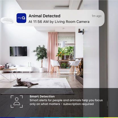 Myq Smart Indoor Security Camera – HD Video, Night Vision, Motion Detection, Wi-Fi, Two-Way Audio, Smartphone Control Lens