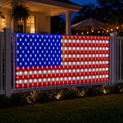 Solar American Flag Lights Outdoor American Flag Net Lights 6.5Ft X 3.28Ft Super Bright,Memorial Day Decorations of the United States for Independence/National/Memorial Day,July 4Th Waterproof Solar Lights Outdoor