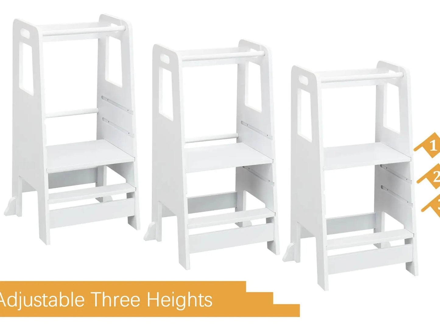 Wooden Kitchen Step Stool for Kids with Adjustable Footrest