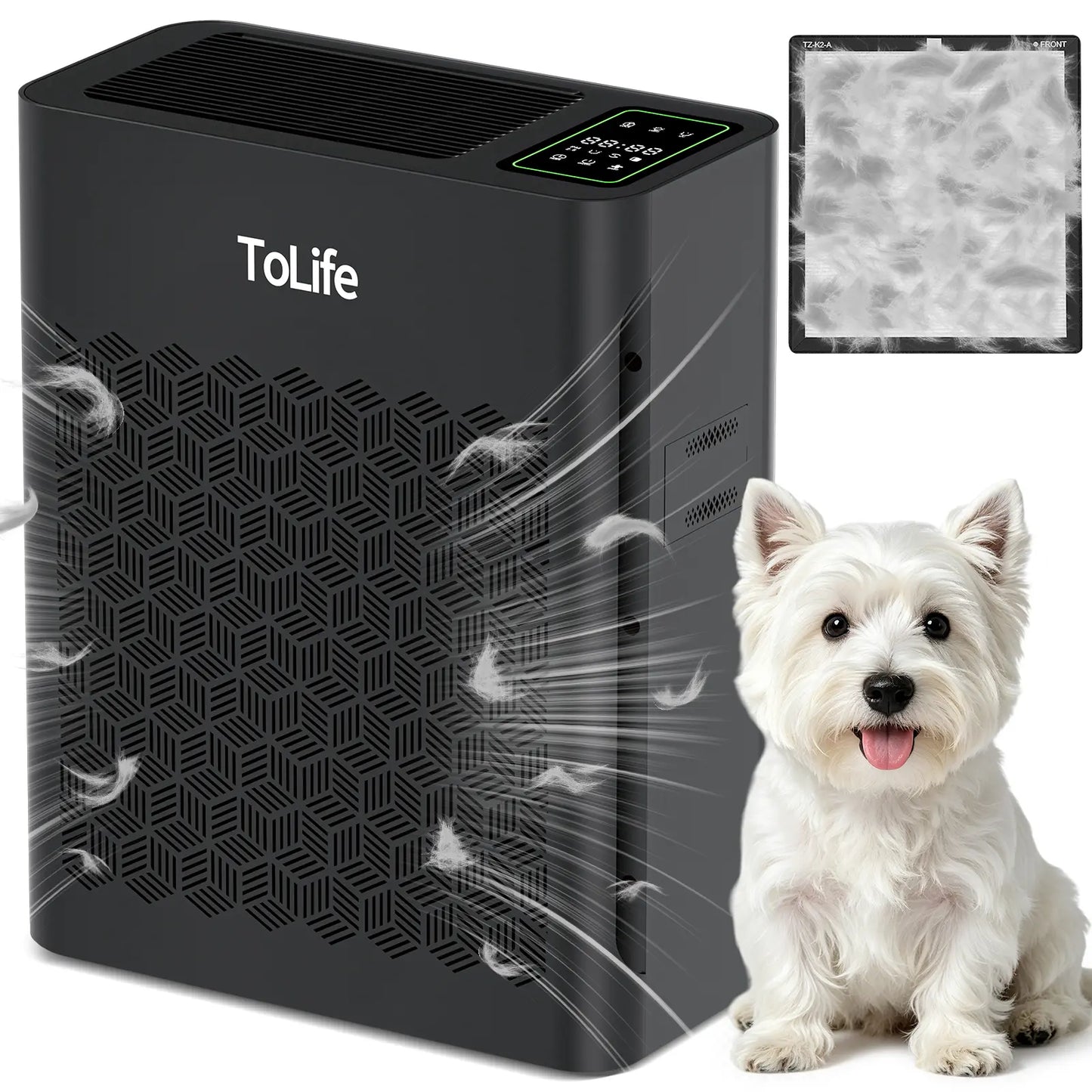 Tolife TZ-K2 Air Purifier for Large Rooms (Up to 1095 Ft²). PM 2.5 Display, Auto Mode, Timer, HEPA Filter—Removes Smoke, Pollen, and Pet Dander!