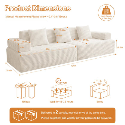 【Father'S Day】 Modular Sectional Boneless Sofa,Oversized Chaise Lounge with Deep Seats, Modular Cloud Sleeper Sofa, No Assembly Required, Free Combination, Modern Sectional Couch.Boneless Sectional Couch. Living Room Furniture Ou