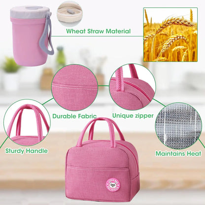 2 Layer Lunch Box Set, 1 Set Including 1 Count Lunch Case, Spoon, Soup Cup & Insulated Bag, Portable Bento Box for School Office Outdoor Picnic, Meal Prep Containers, Insulated Lunch Compartment