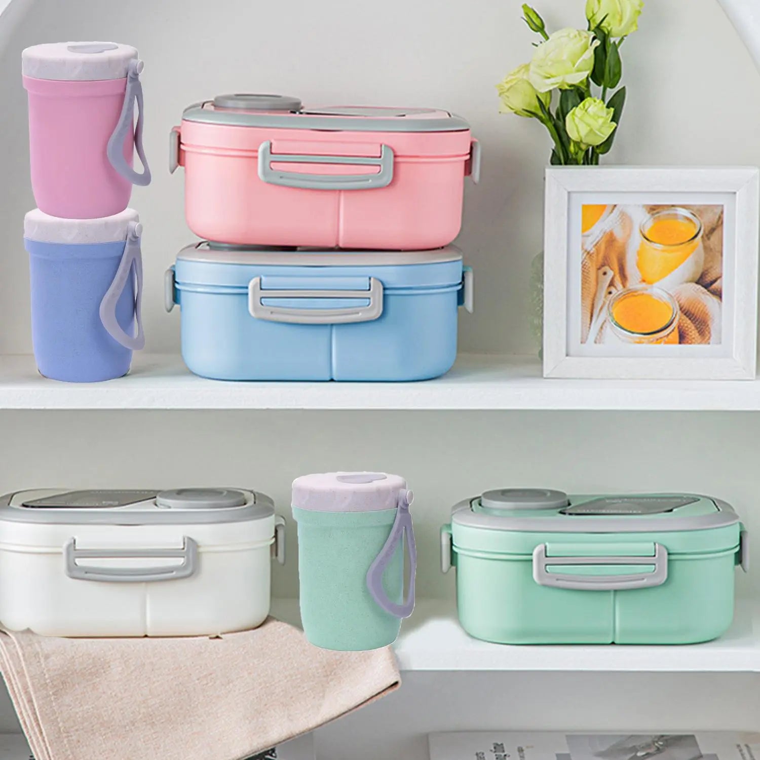 2 Layer Lunch Box Set, 1 Set Including 1 Count Lunch Case, Spoon, Soup Cup & Insulated Bag, Portable Bento Box for School Office Outdoor Picnic, Meal Prep Containers, Insulated Lunch Compartment