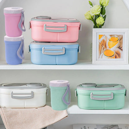 2 Layer Lunch Box Set, 1 Set Including 1 Count Lunch Case, Spoon, Soup Cup & Insulated Bag, Portable Bento Box for School Office Outdoor Picnic, Meal Prep Containers, Insulated Lunch Compartment
