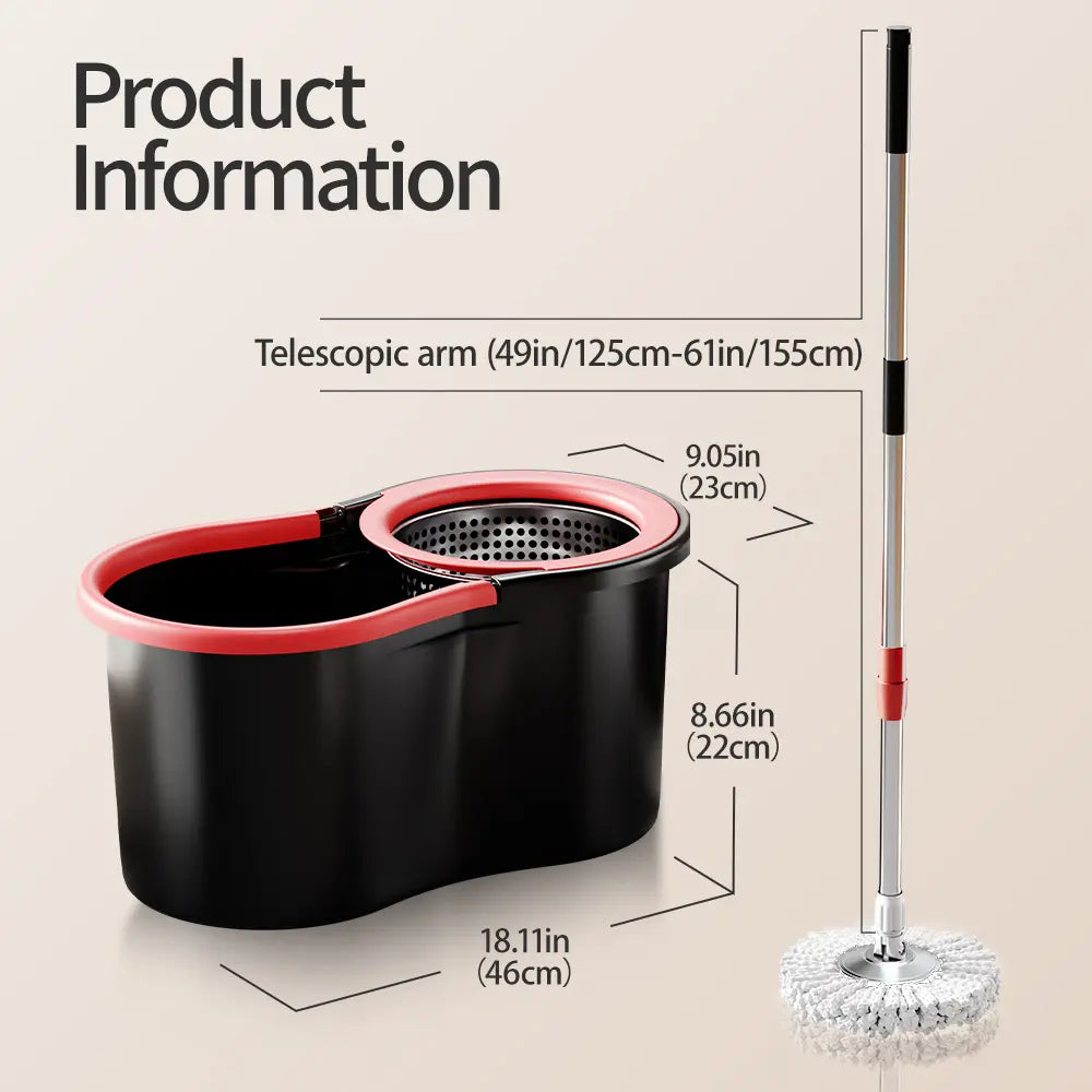 Mop Bucket Set with 360° Spin Mop and Bucket System 3 Microfiber Heads 61In Adjustable Handle Easy Home Floor Cleaning
