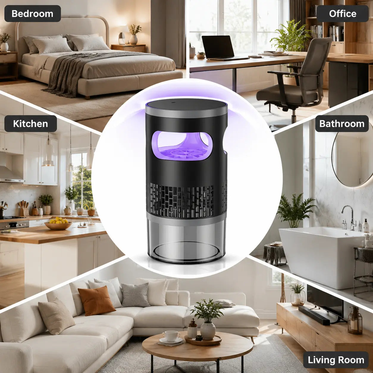 Indoor Insect Trap with Light and Suction Non Zapper Flying Bug Catcher for Mosquitoes Fruit Flies Gnats and Moths for Home Use