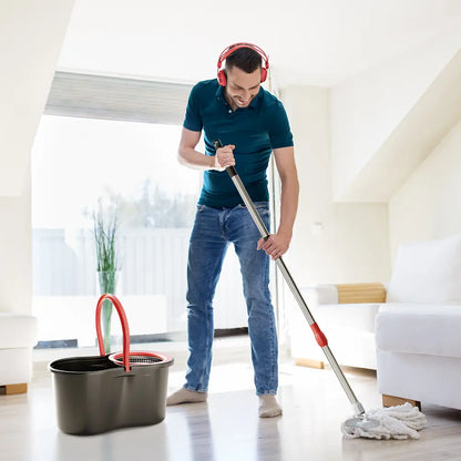 Mop Bucket Set with 360° Spin Mop and Bucket System 3 Microfiber Heads 61In Adjustable Handle Easy Home Floor Cleaning