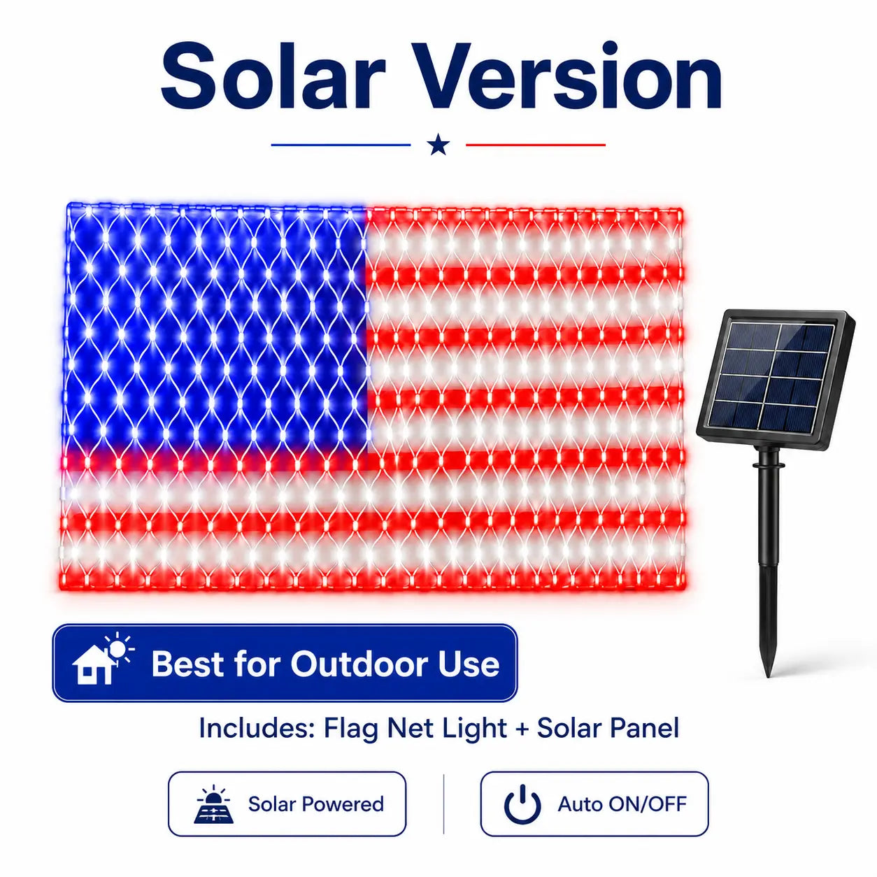 Solar American Flag Lights Outdoor American Flag Net Lights 6.5Ft X 3.28Ft Super Bright,Memorial Day Decorations of the United States for Independence/National/Memorial Day,July 4Th Waterproof Solar Lights Outdoor