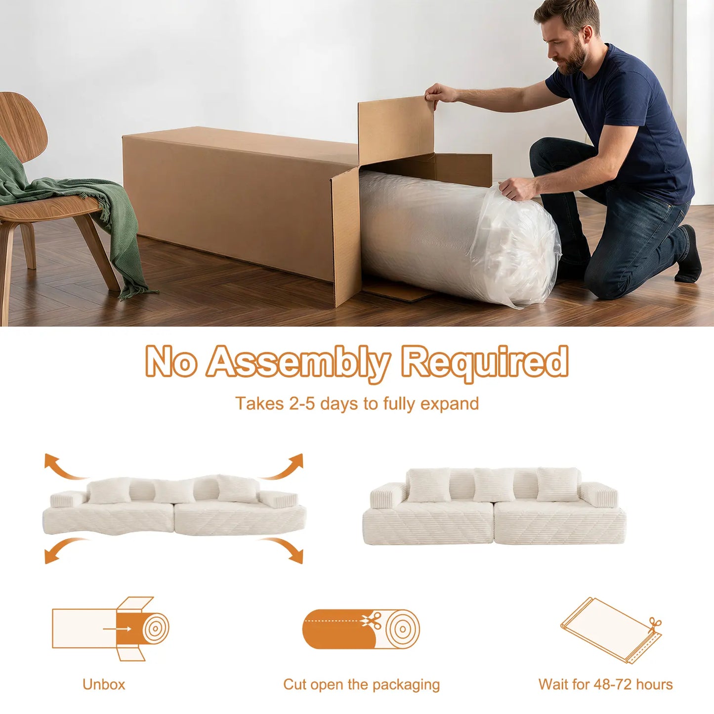 【Father'S Day】 Modular Sectional Boneless Sofa,Oversized Chaise Lounge with Deep Seats, Modular Cloud Sleeper Sofa, No Assembly Required, Free Combination, Modern Sectional Couch.Boneless Sectional Couch. Living Room Furniture Ou
