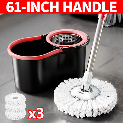 Mop Bucket Set with 360° Spin Mop and Bucket System 3 Microfiber Heads 61In Adjustable Handle Easy Home Floor Cleaning