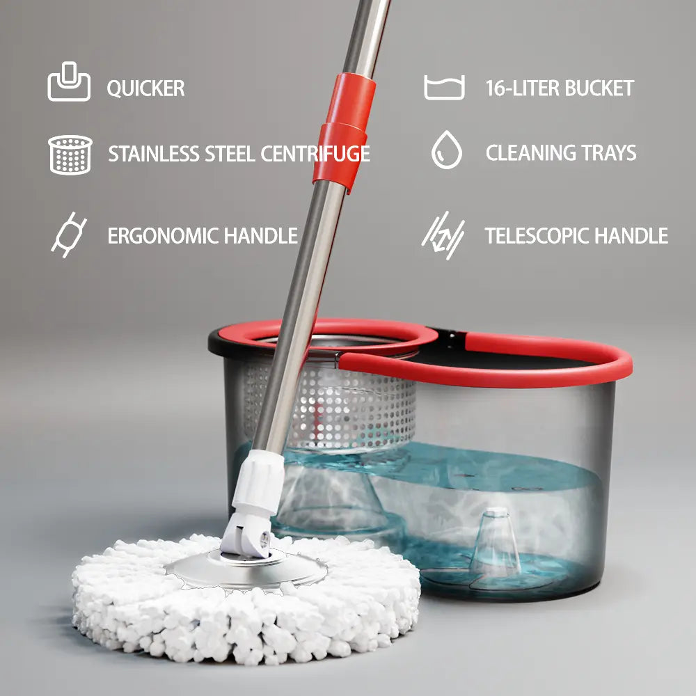 Mop Bucket Set with 360° Spin Mop and Bucket System 3 Microfiber Heads 61In Adjustable Handle Easy Home Floor Cleaning