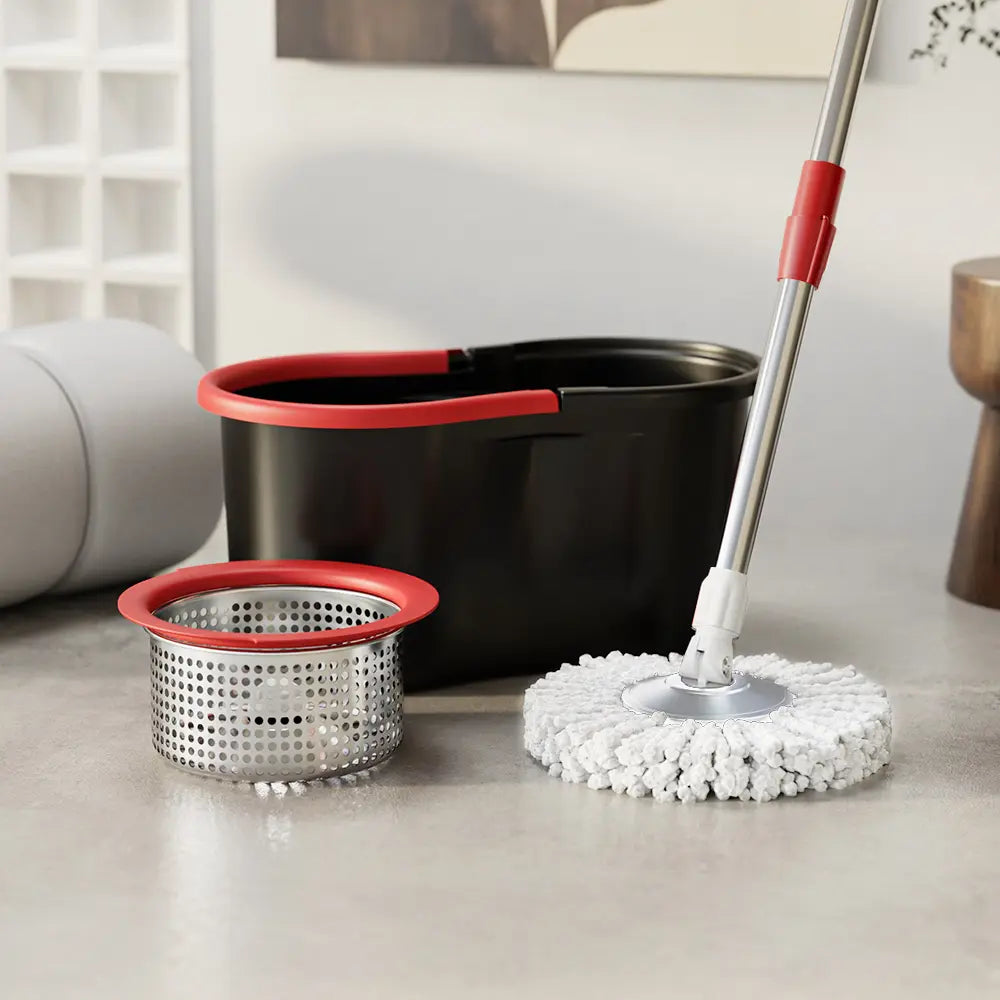 Mop Bucket Set with 360° Spin Mop and Bucket System 3 Microfiber Heads 61In Adjustable Handle Easy Home Floor Cleaning