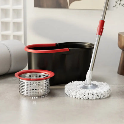 Mop Bucket Set with 360° Spin Mop and Bucket System 3 Microfiber Heads 61In Adjustable Handle Easy Home Floor Cleaning