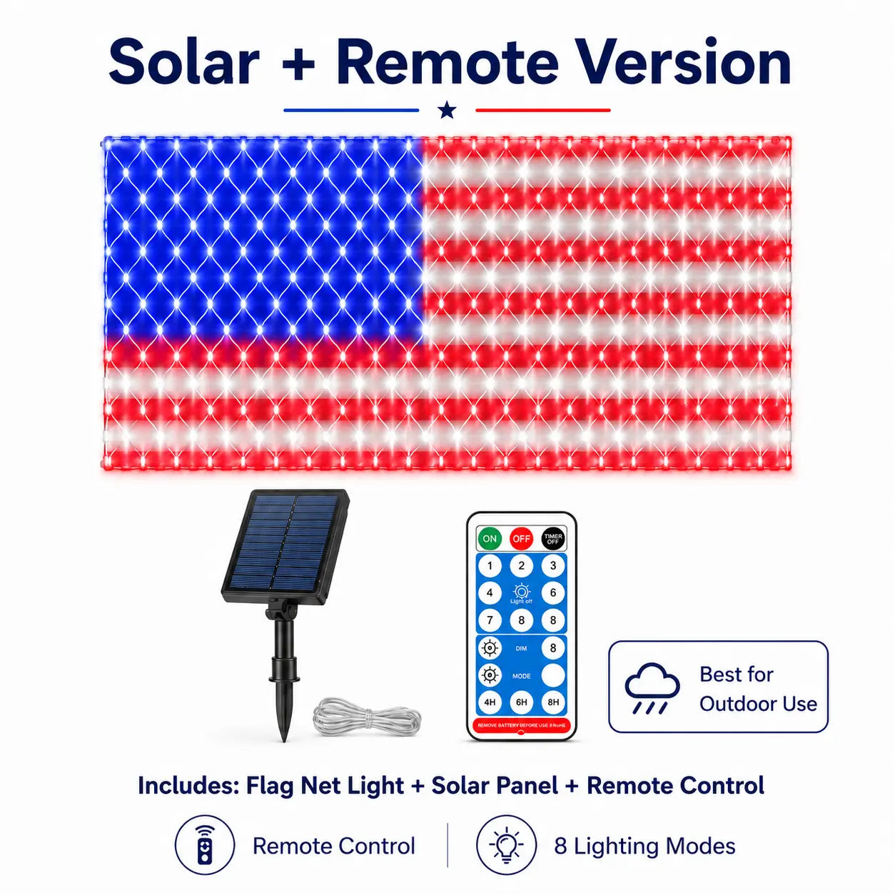 Solar American Flag Lights Outdoor American Flag Net Lights 6.5Ft X 3.28Ft Super Bright,Memorial Day Decorations of the United States for Independence/National/Memorial Day,July 4Th Waterproof Solar Lights Outdoor