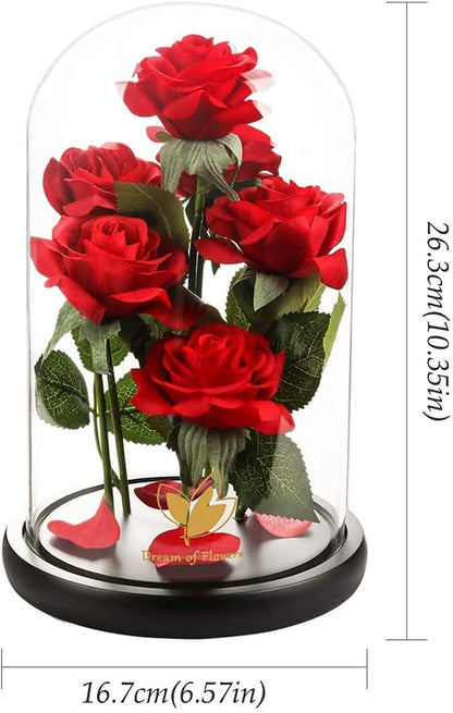 Mothers Day Rose Gifts for Women,Beauty and Beast Rose in Glass Dome with LED Light,Glass Rose Flower Gifts for Family Valentines Birthday Gifts for Women Mom Wife Girlfriend Friend Forever Red Rose