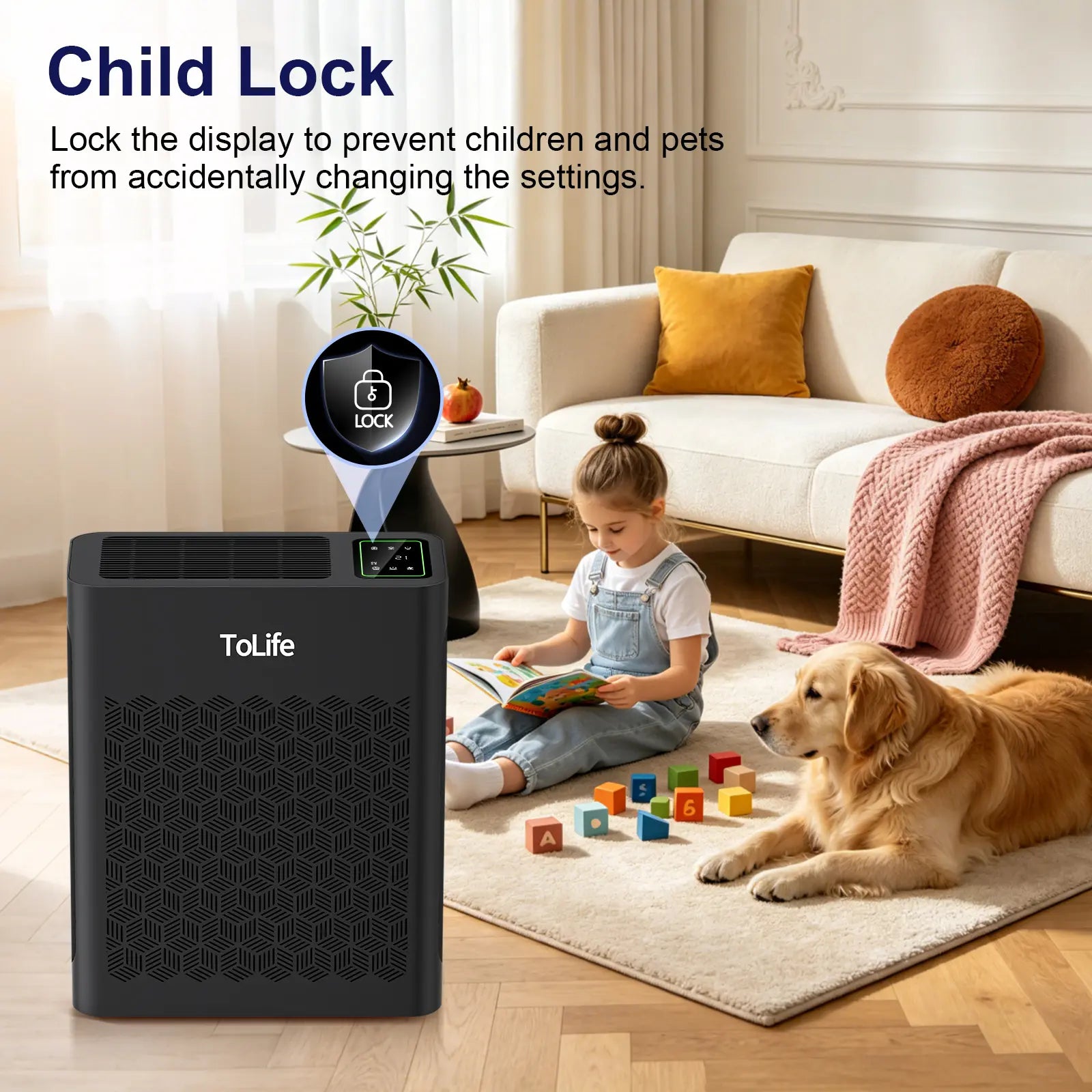 Tolife TZ-K2 Air Purifier for Large Rooms (Up to 1095 Ft²). PM 2.5 Display, Auto Mode, Timer, HEPA Filter—Removes Smoke, Pollen, and Pet Dander!