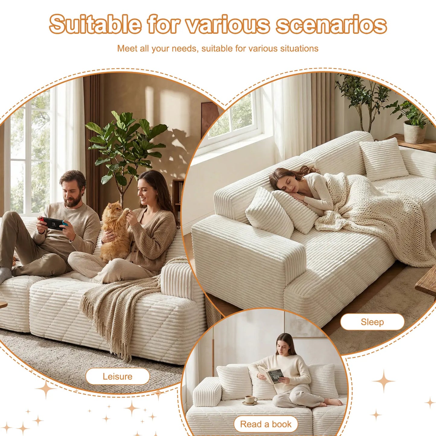 【Father'S Day】 Modular Sectional Boneless Sofa,Oversized Chaise Lounge with Deep Seats, Modular Cloud Sleeper Sofa, No Assembly Required, Free Combination, Modern Sectional Couch.Boneless Sectional Couch. Living Room Furniture Ou