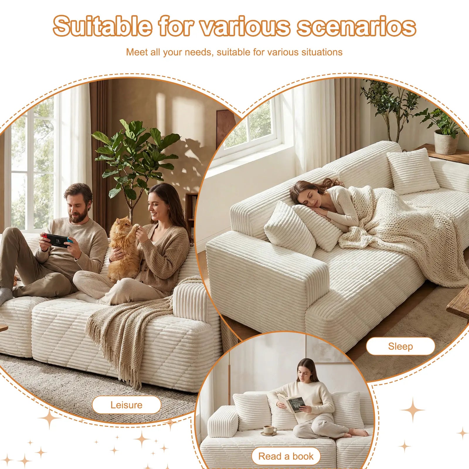 【Father'S Day】 Modular Sectional Boneless Sofa,Oversized Chaise Lounge with Deep Seats, Modular Cloud Sleeper Sofa, No Assembly Required, Free Combination, Modern Sectional Couch.Boneless Sectional Couch. Living Room Furniture Ou