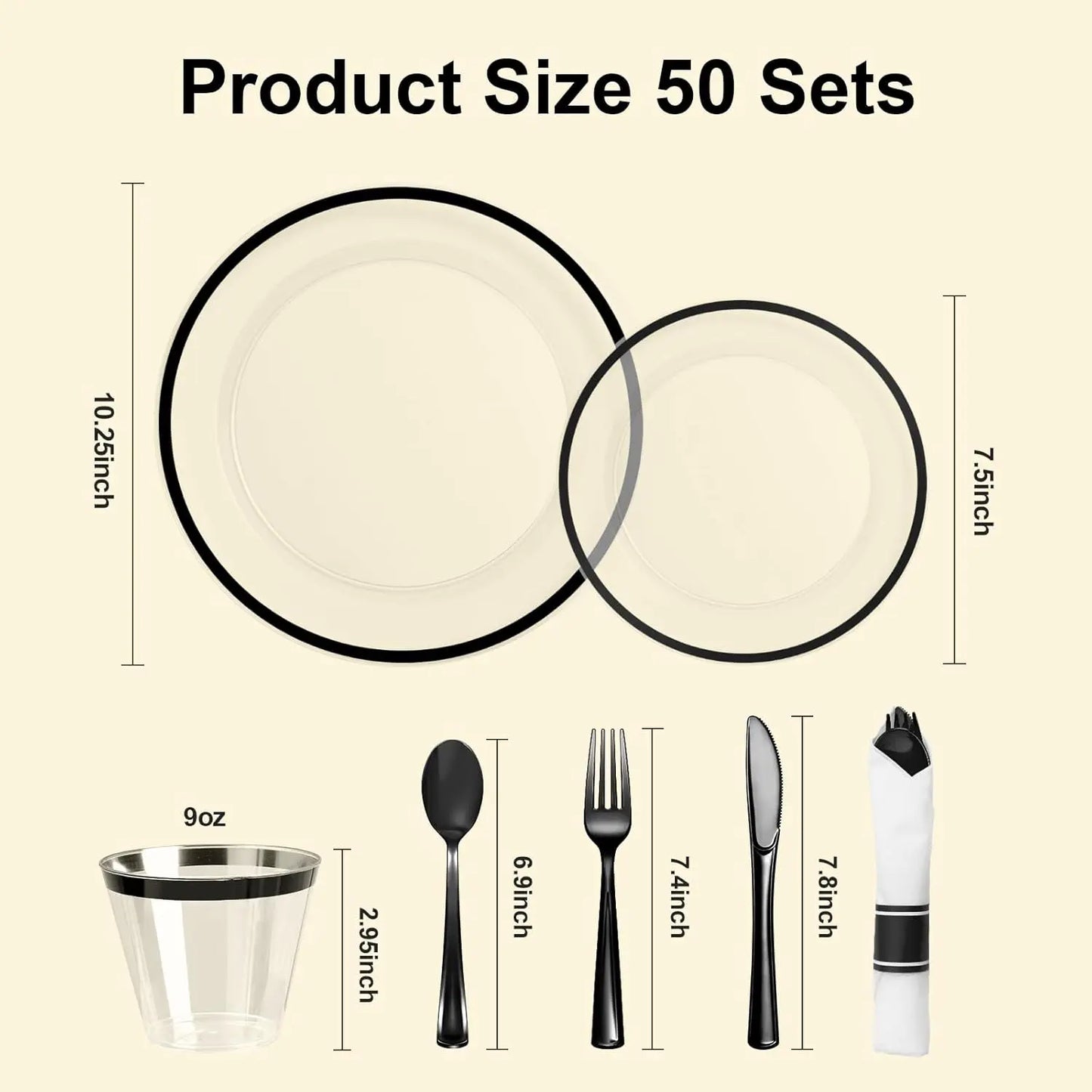 350PCS Striped Food Grade Plastic Disposable Tableware Set - Party Supplies with 50 Cups, 50 Pre-Rolled Napkins, 150 Cutlery, Elegant Plastic Disposable Dinner Plates, Food-Safe, Leak-Proof for Events