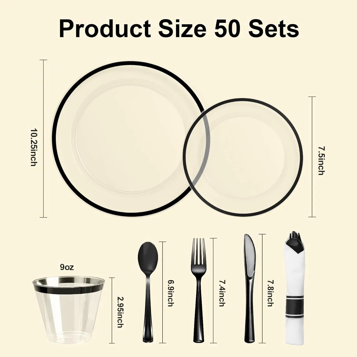 350PCS Striped Food Grade Plastic Disposable Tableware Set - Party Supplies with 50 Cups, 50 Pre-Rolled Napkins, 150 Cutlery, Elegant Plastic Disposable Dinner Plates, Food-Safe, Leak-Proof for Events