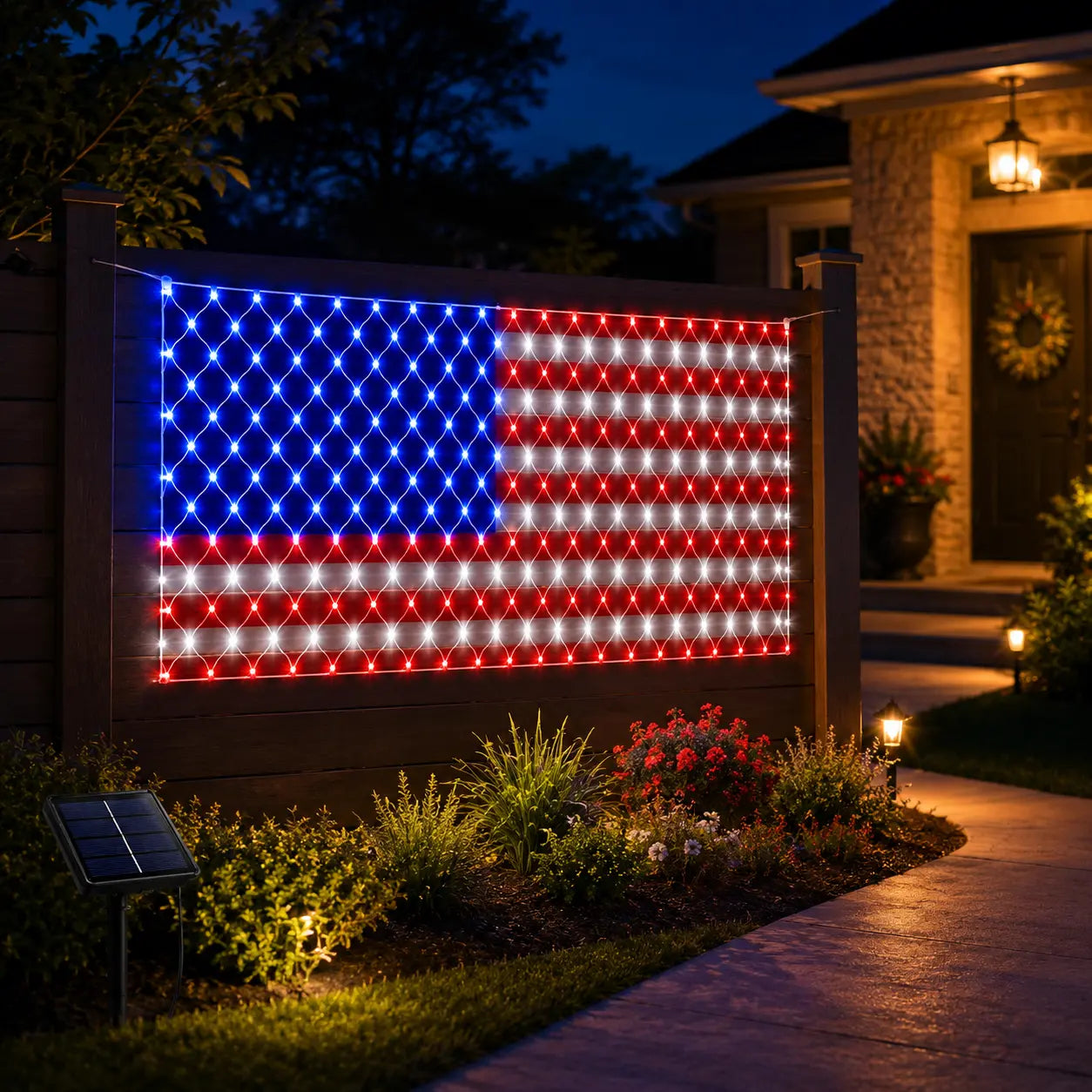 Solar American Flag Lights Outdoor American Flag Net Lights 6.5Ft X 3.28Ft Super Bright,Memorial Day Decorations of the United States for Independence/National/Memorial Day,July 4Th Waterproof Solar Lights Outdoor