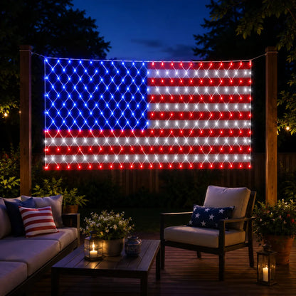Solar American Flag Lights Outdoor American Flag Net Lights 6.5Ft X 3.28Ft Super Bright,Memorial Day Decorations of the United States for Independence/National/Memorial Day,July 4Th Waterproof Solar Lights Outdoor
